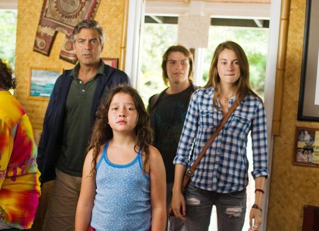 George Clooney, Shailene Woodley, Amara Miller, Nick Krause