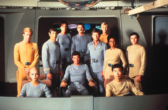 Stephen Collins, Persis Khambatta, Leonard Nimoy, James Doohan, William Shatner, Nichelle Nichols, DeForest Kelley, George Takei, Majel Barrett, Grace Lee Whitney