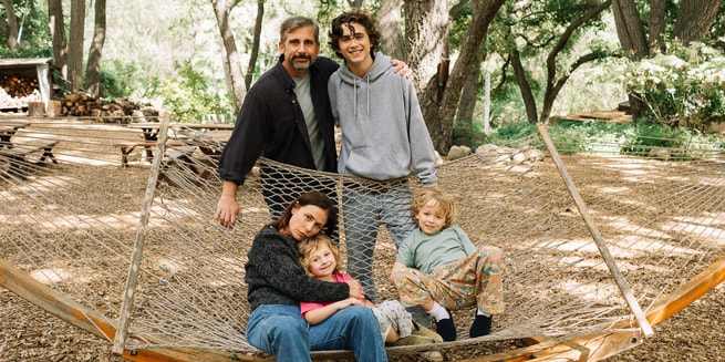 Steve Carell, Timothée Chalamet, Maura Tierney, Oakley Bull, Christian Convery