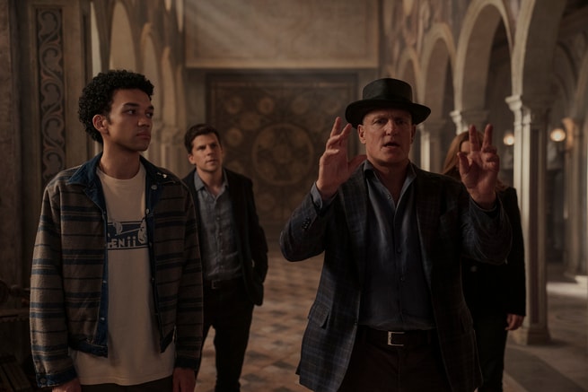 Justice Smith, Jesse Eisenberg, Woody Harrelson